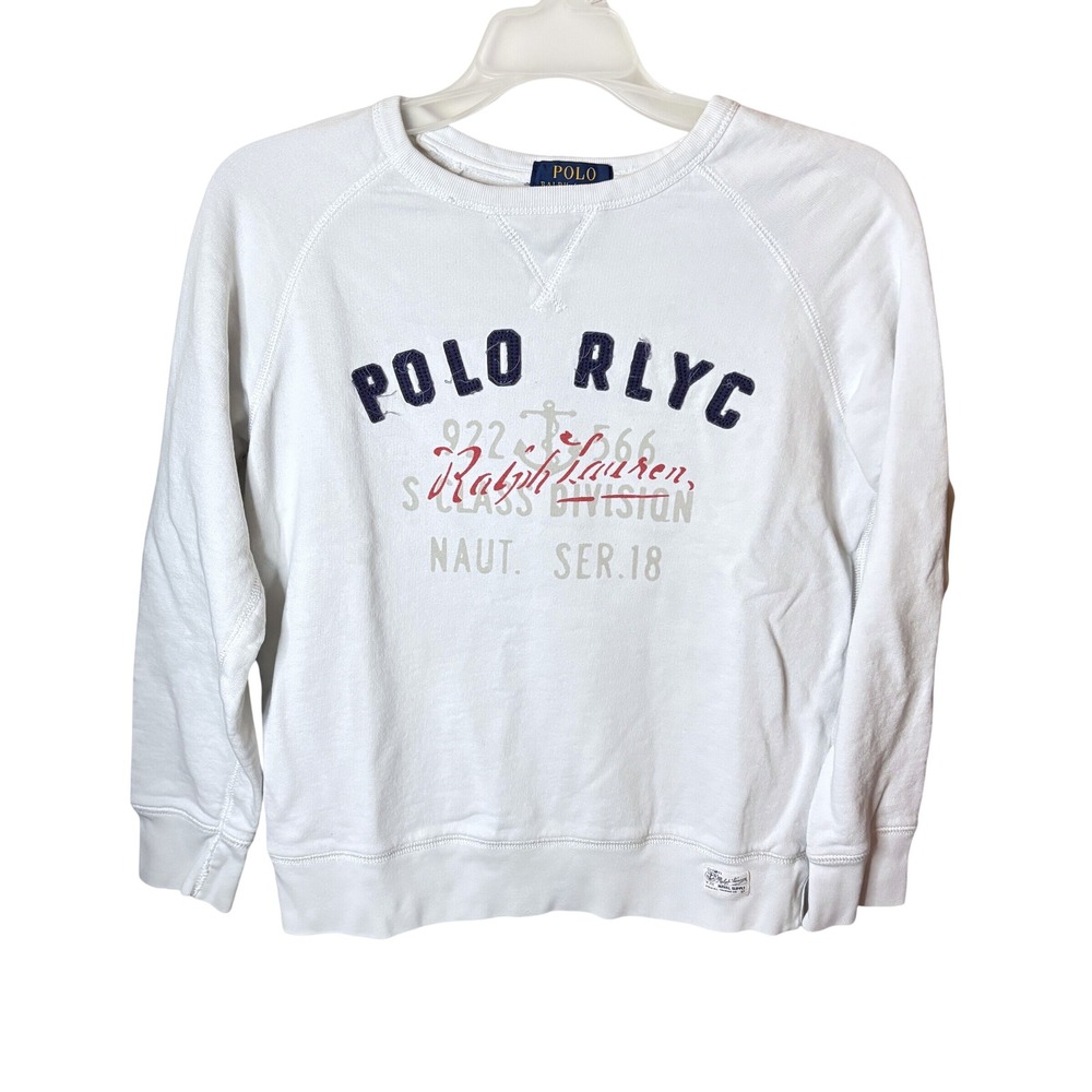 Polo Ralph Lauren Sweatshirt Kids M 10-12 White RLYC Naval Nautical Pullover